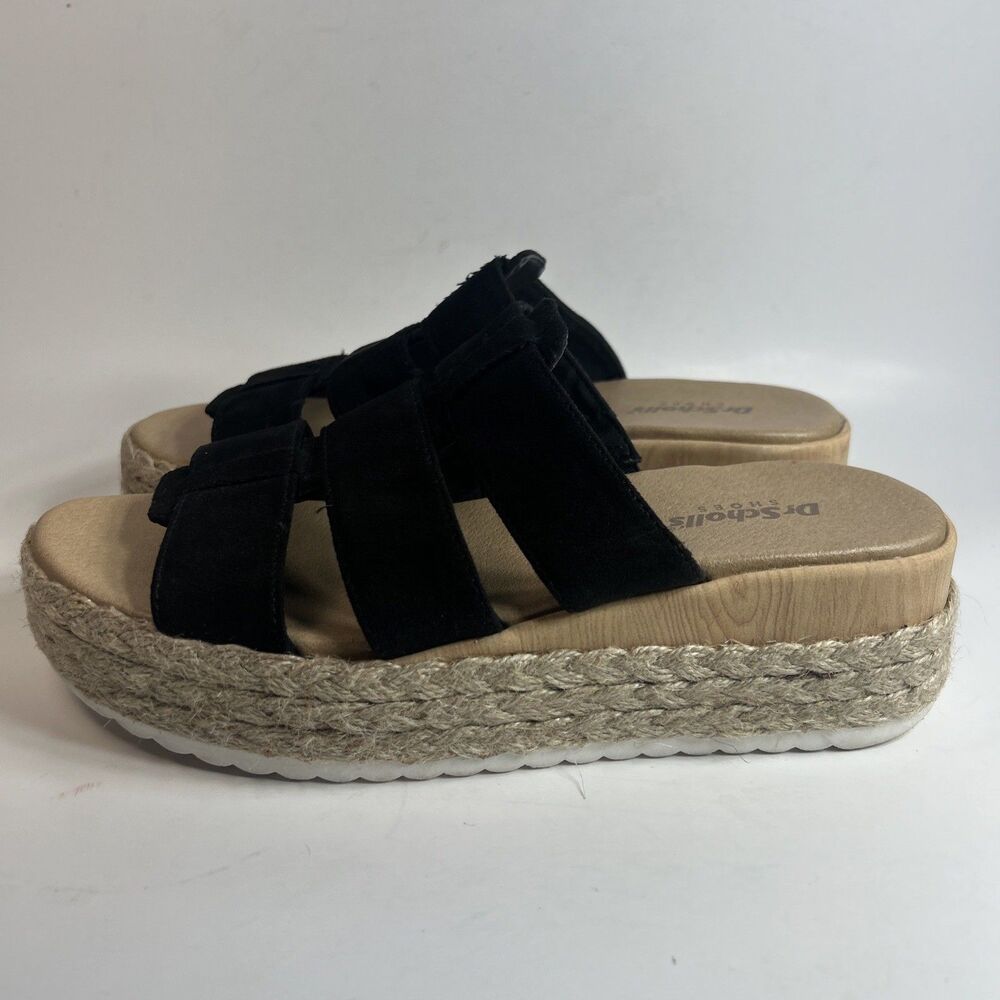 Dr Scholls Women’s Sandals Size 6 Black Electric Espadrille Wedge Slide Suede - Picture 7 of 12
